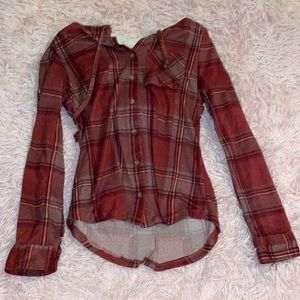 Red Plaid Hooded Rue21 Long Sleeve Shirt